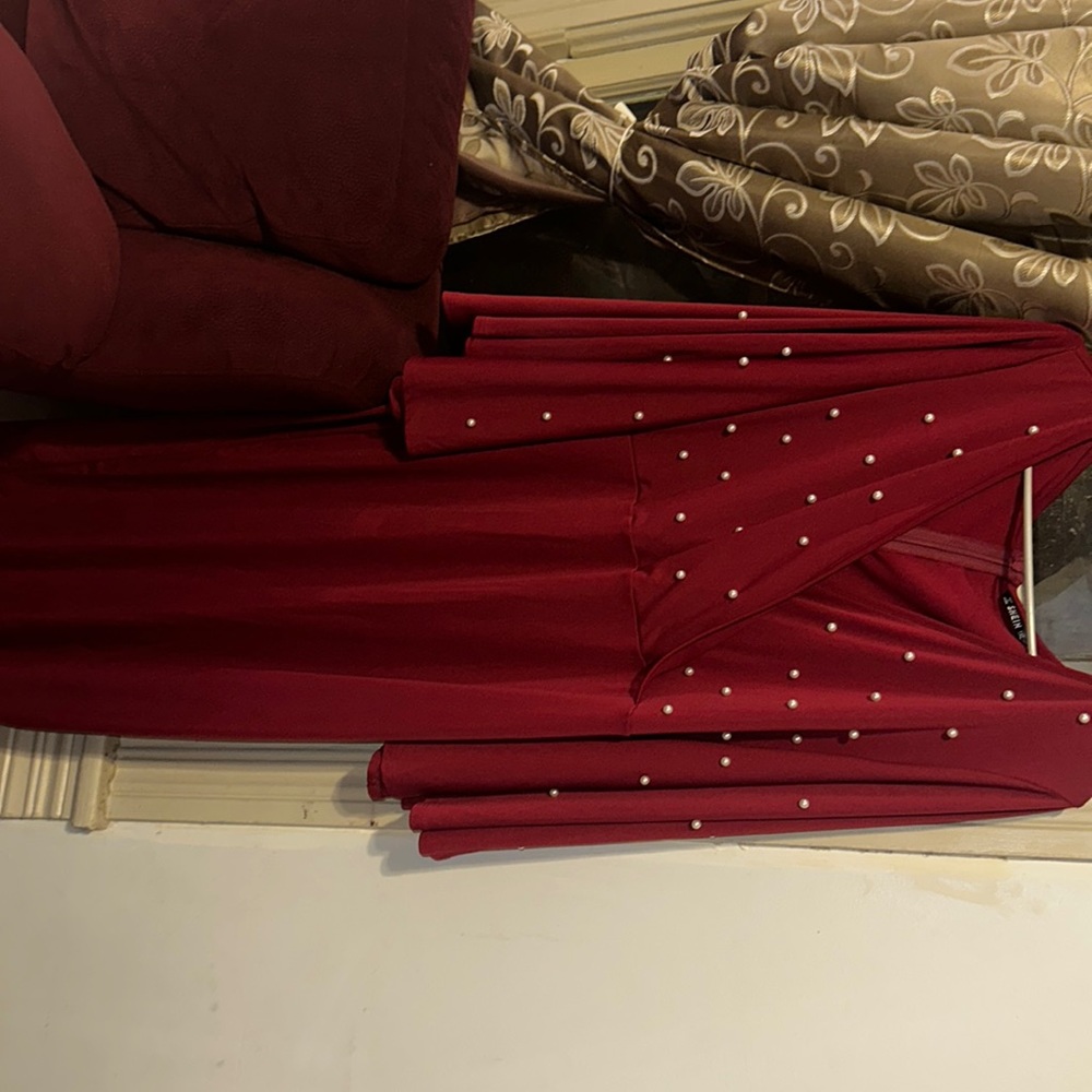 Burgundy dress with pearls